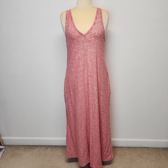 Lou & Grey Cotton Stripe Maxi Dress Size M Dark Orange Sleeveless Pockets V-neck - Picture 1 of 11